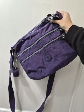Kipling Deep Purple Crossbody Bag with Pom-Pom Charm